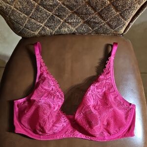 Soma Sensual Unlined Plunge T-Shirt Underwire Pink Floral Lace Sheer Bra